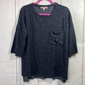 Philosophy Charcoal Gray Women Pearl Studded Oversized High Low Top